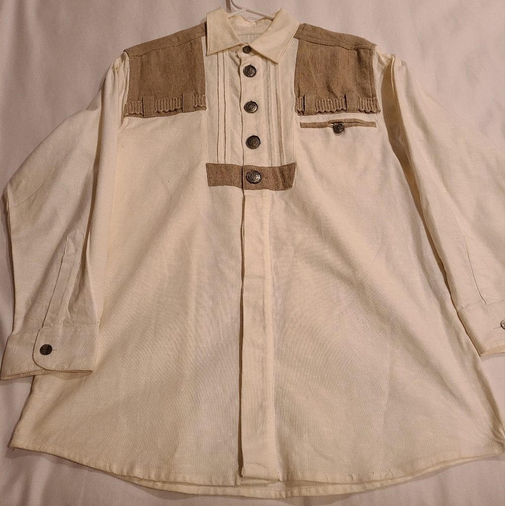 Stockerpoint Bavarian Men's Tradional Long Sleeve Shirt. White, Small